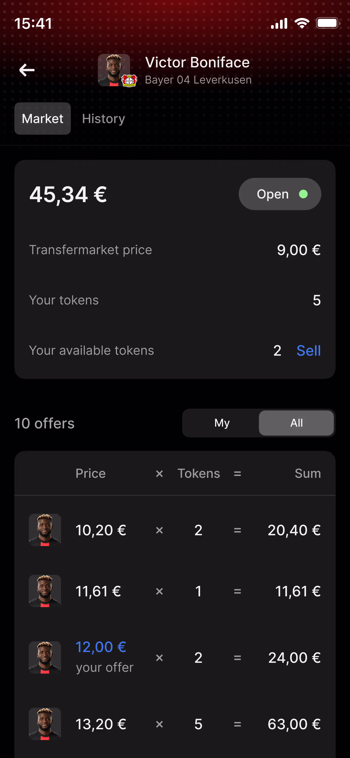 Tradar Market Screen